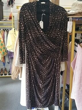 Nine West Brown and Cream Leopard Midi Wrap Dress